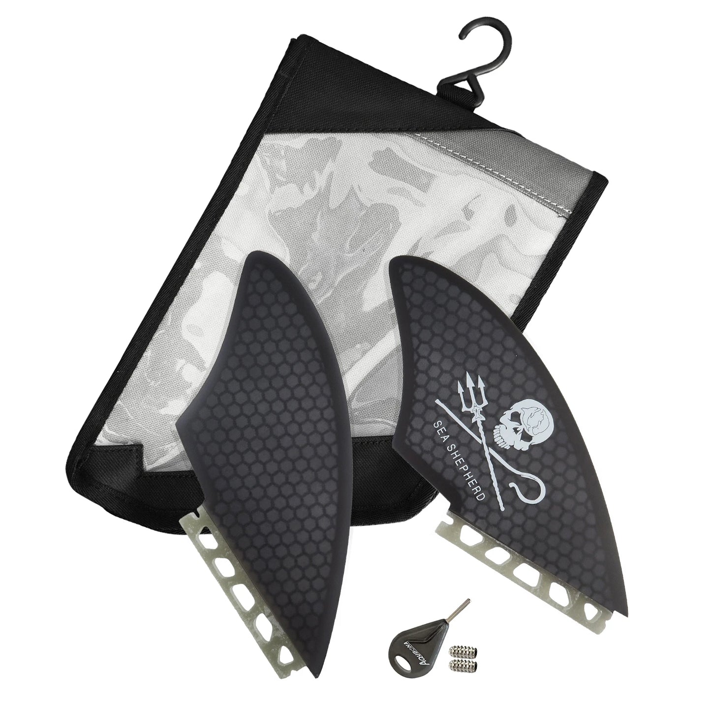 AQUBONA Surfboard Keel Fin Single Dual Tab Fin Skull Fin for Paddleboard Skimboard Longboard Surfboard Funboard,Black,Grey