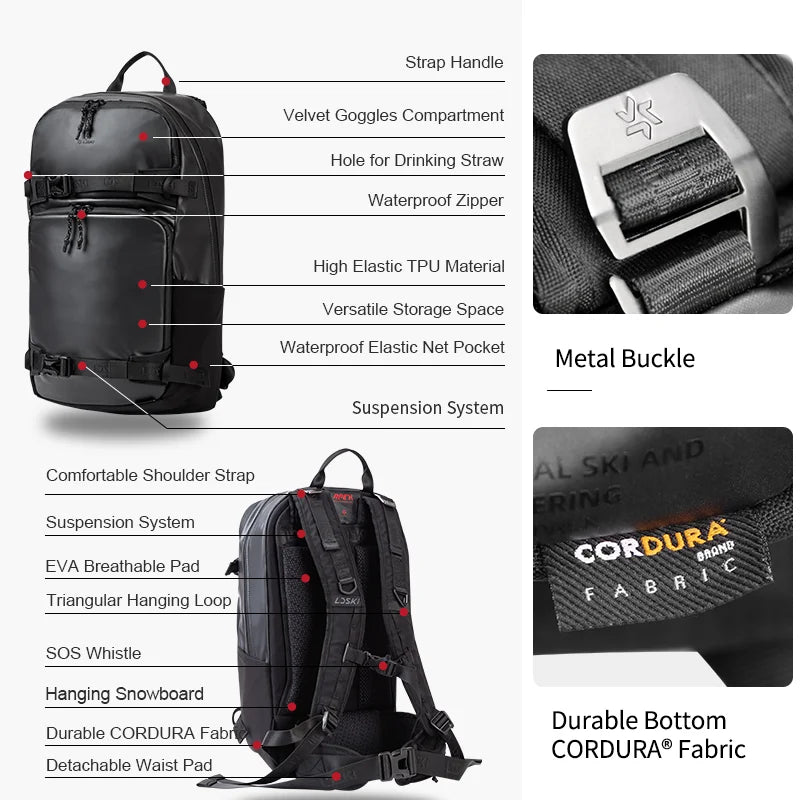 LDSKI Ski Backpack 25L Large Capacity Women Men Waterproof Durable Travel Boot Bag Snow Luggage Hiking Pack Snowboard Accessory