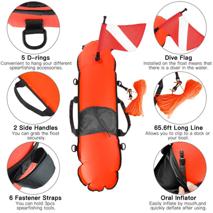 Inflatable Safety Float Scuba Diving Surface Marker Signal Float with Dive Flag 78LBS Maximum Bearing Weight Scuba Diving