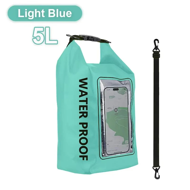 2L/5L Dry Bag Touch Screen Swimming Waterproof PVC Bag Rafting Floating Shoulder Outdoor Sports Bags Surfboard Kayak Storage Bag