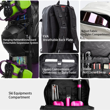 LDSKI Ski Backpack 25L Large Capacity Women Men Waterproof Durable Travel Boot Bag Snow Luggage Hiking Pack Snowboard Accessory