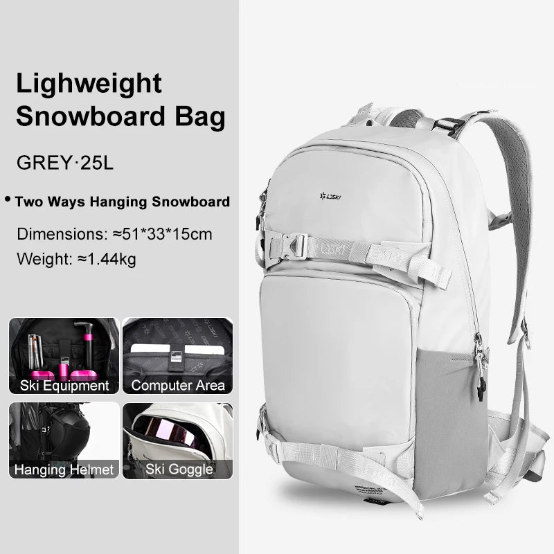 LDSKI Ski Backpack 25L Large Capacity Women Men Waterproof Durable Travel Boot Bag Snow Luggage Hiking Pack Snowboard Accessory