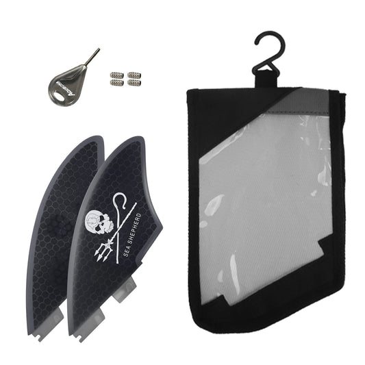 AQUBONA Surfboard Keel Fin Single Dual Tab Fin Skull Fin for Paddleboard Skimboard Longboard Surfboard Funboard,Black，Grey