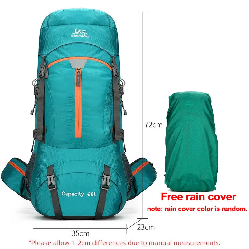 60L Camping Backpack Travel Bag For Men Large Capacity Outdoor Sport Trekking Hiking Mountaineering Shoulder Bag with Rain cover