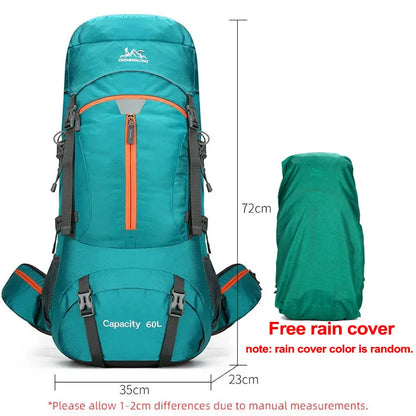 60L Camping Backpack Travel Bag For Men Large Capacity Outdoor Sport Trekking Hiking Mountaineering Shoulder Bag with Rain cover
