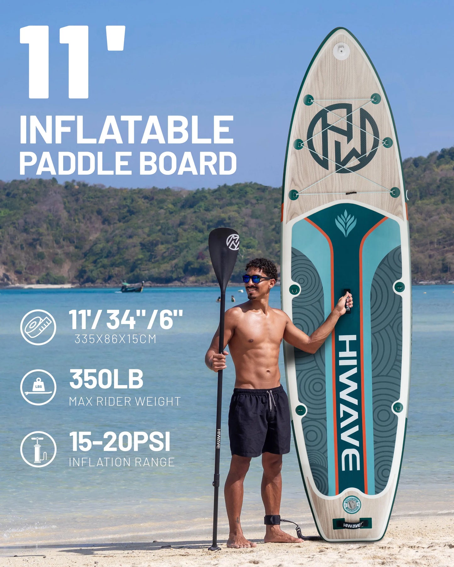 HIWAVE Inflatable Surfboard Stand Up Paddle Board 11'*34''*6'' Extra Wide Adult Water Sport SUP Board With Accessory
