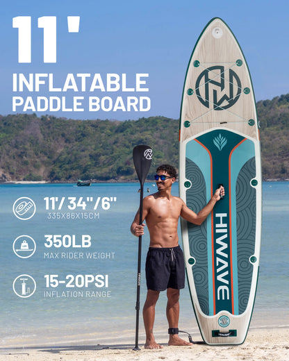 HIWAVE Inflatable Surfboard Stand Up Paddle Board 11'*34''*6'' Extra Wide Adult Water Sport SUP Board With Accessory