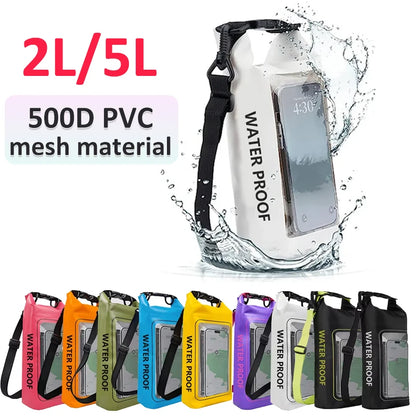 2L/5L Dry Bag Touch Screen Swimming Waterproof PVC Bag Rafting Floating Shoulder Outdoor Sports Bags Surfboard Kayak Storage Bag