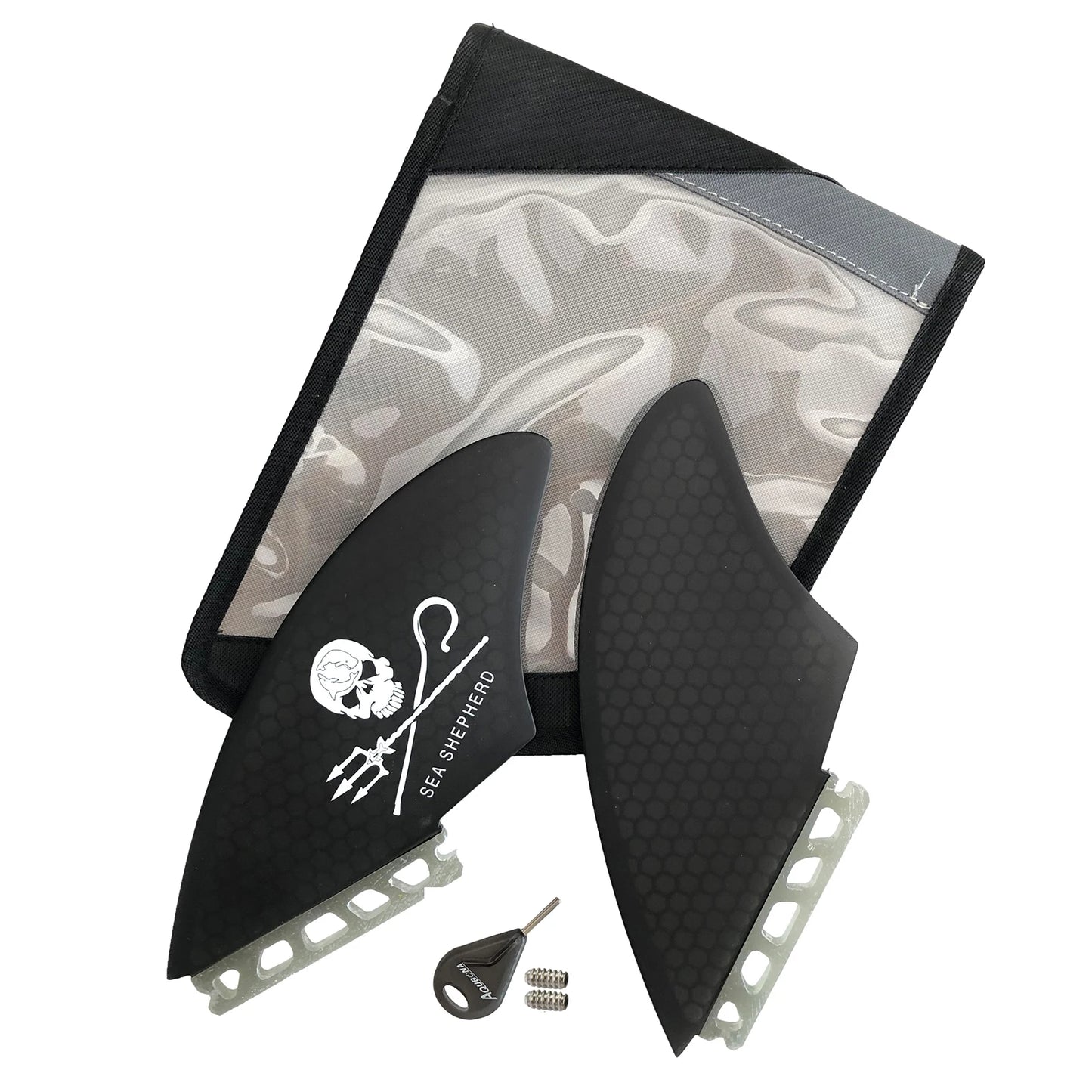 AQUBONA Surfboard Keel Fin Single Dual Tab Fin Skull Fin for Paddleboard Skimboard Longboard Surfboard Funboard,Black，Grey